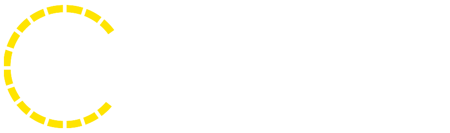 The image features a broken yellow circle on a white background.